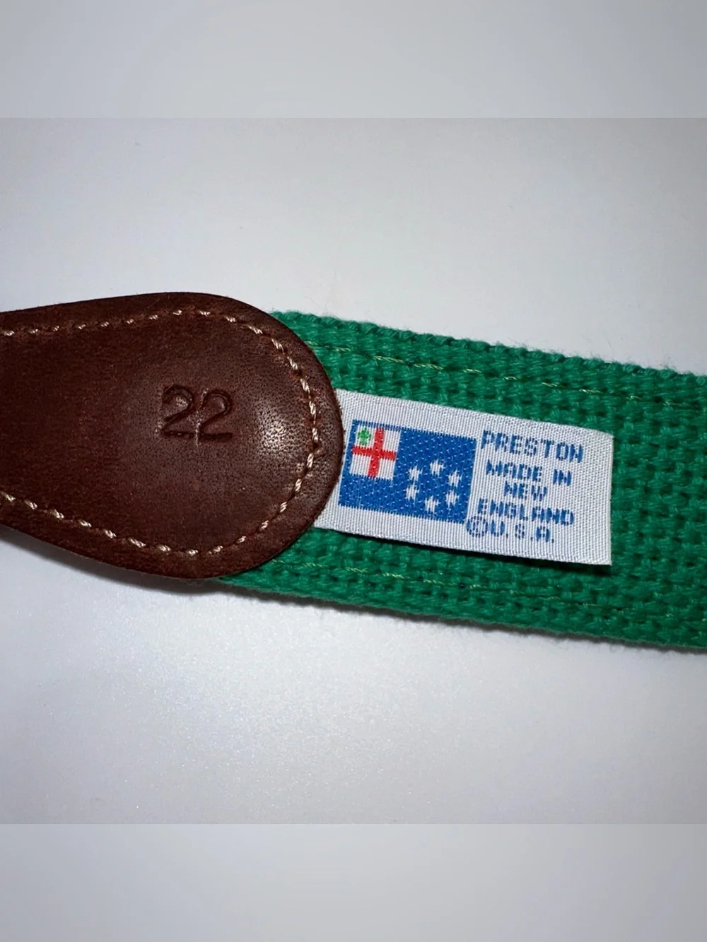Kids Navy and Green Embroidered Canvas Belt with Brown Leather Trim